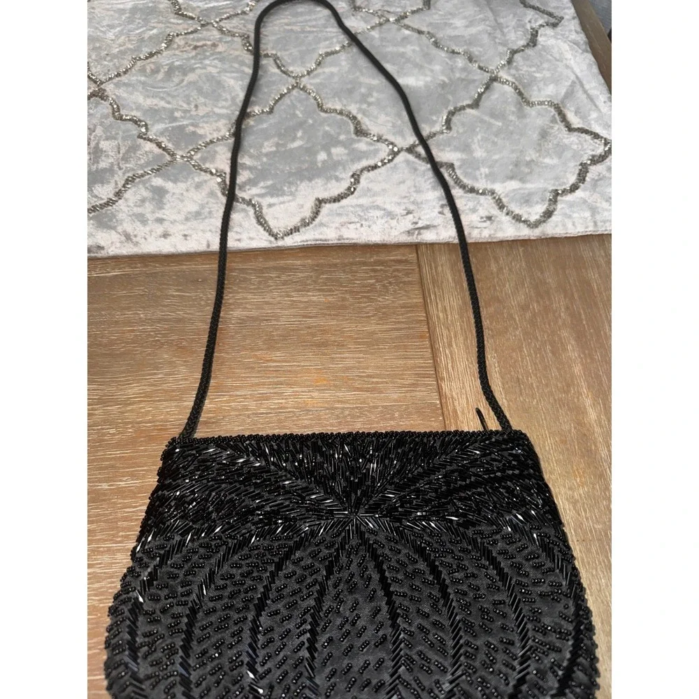 Gallery Originals Black Beaded‎ Evening Clutch Purse 1984